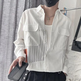 Hearujoy Striped Patchwork Handsome Shirt Men's New Fashionable Casual Long Sleeved Shirt Trendy Thin Top